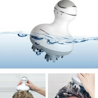 Head scalp electric massager multi-function 3D kneading waterproof &ndash; white