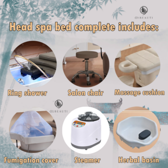 Multi-function Head spa bed Deluxe with footbath&ndash; adjustable &ndash; Beige