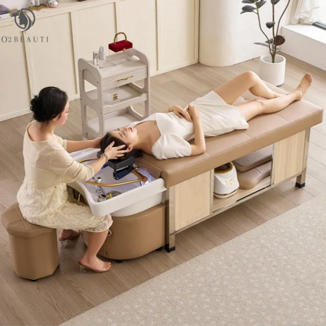 Multi-function Head spa bed Deluxe with footbath– adjustable – Beige